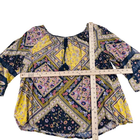 Cato Womens Size 18/20 Floral Patchwork Long Sleeve Top boho Pullover - Picture 4 of 5